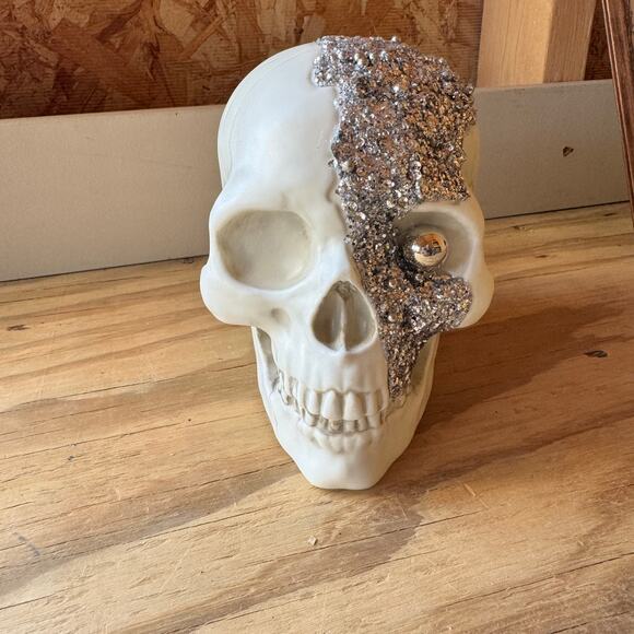 Halloween Skulls White Jeweled Plastic Set of 2 New - Picture 1 of 5